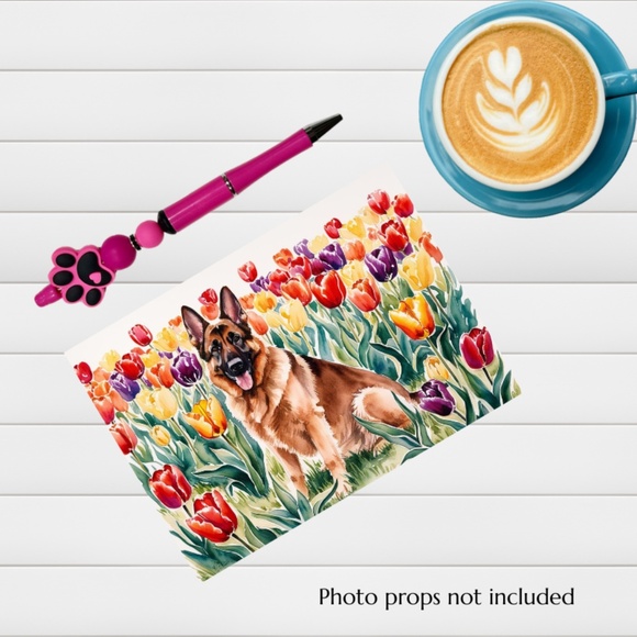 German Shepherd in a Field of Tulips, Spring Collection Blank Note Card Set - Picture 10 of 12
